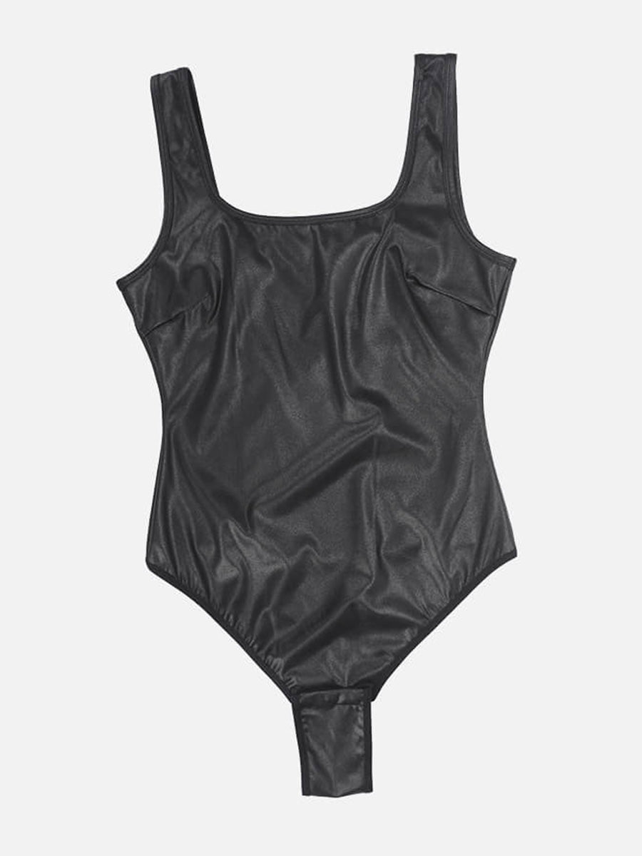 Leather Thong Shapewear Bodysuit