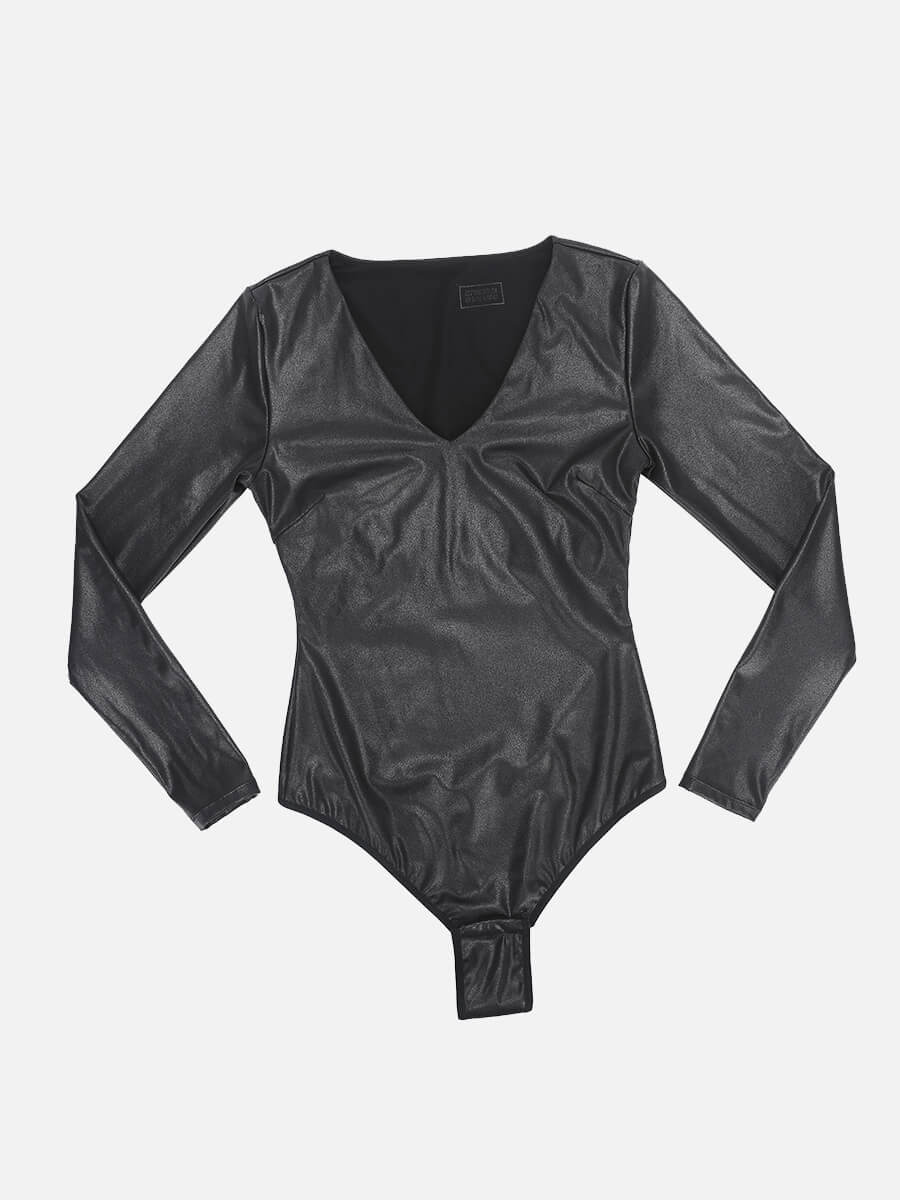 Leather Thong Shapewear Bodysuit