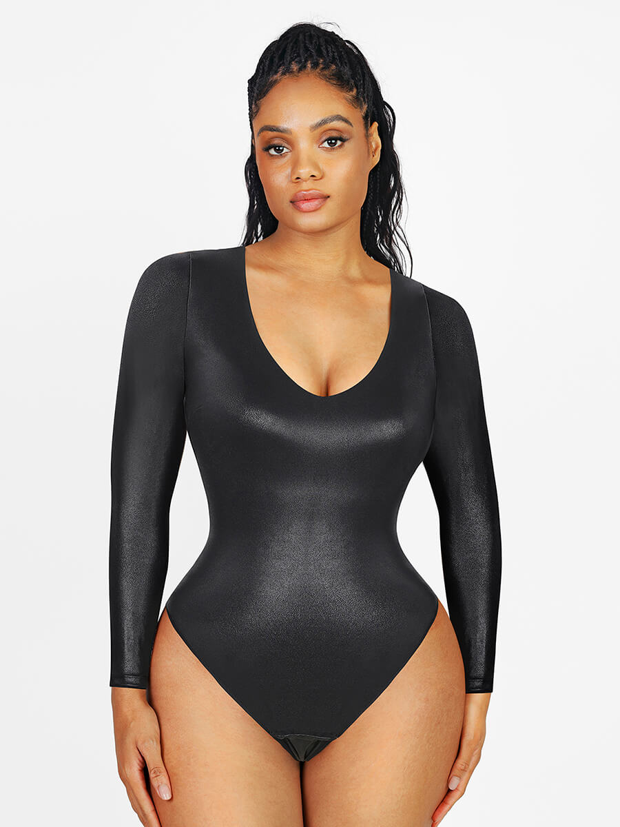 Leather Thong Shapewear Bodysuit