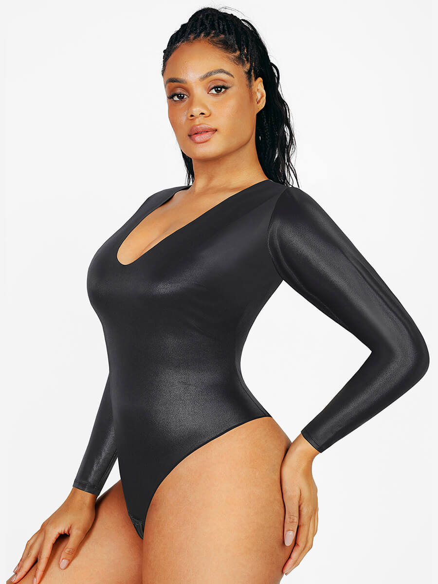 Leather Thong Shapewear Bodysuit