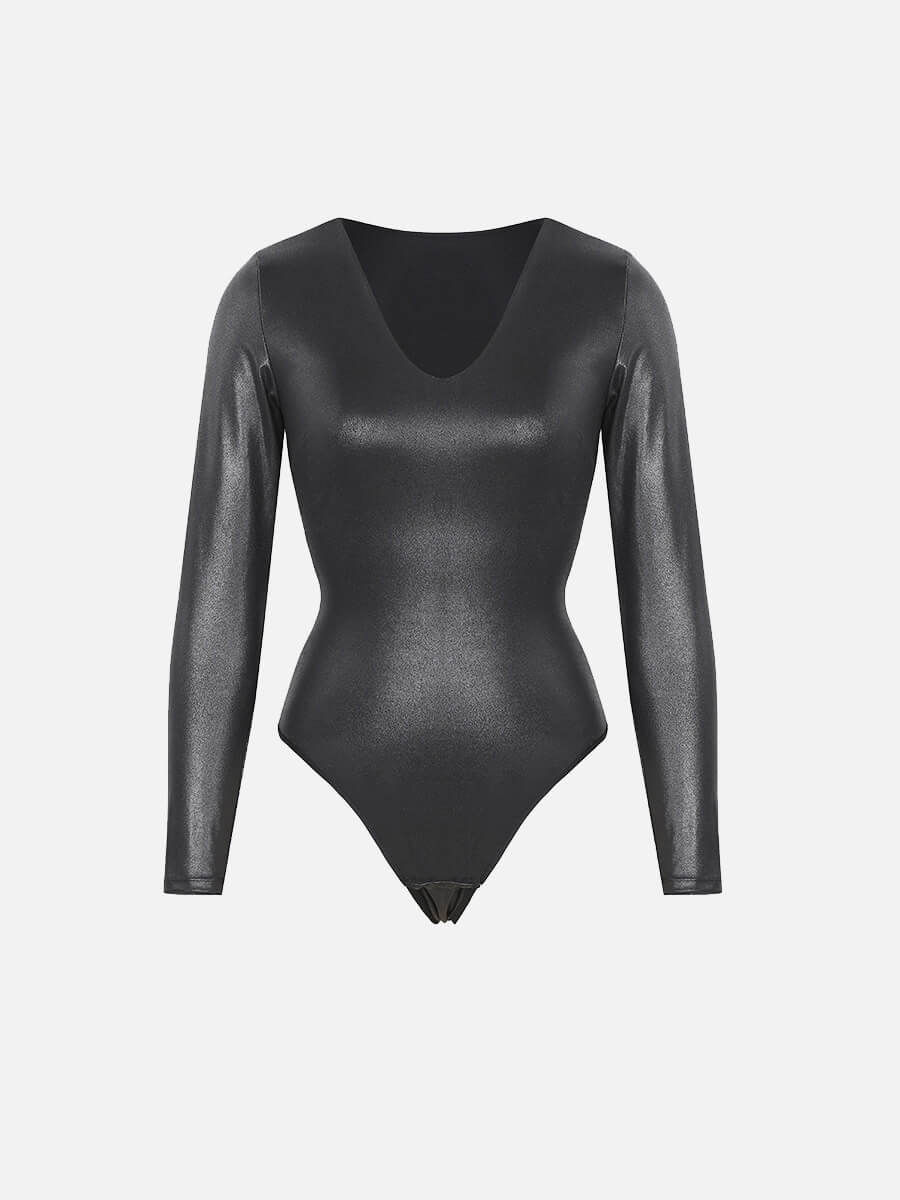 Leather Thong Shapewear Bodysuit