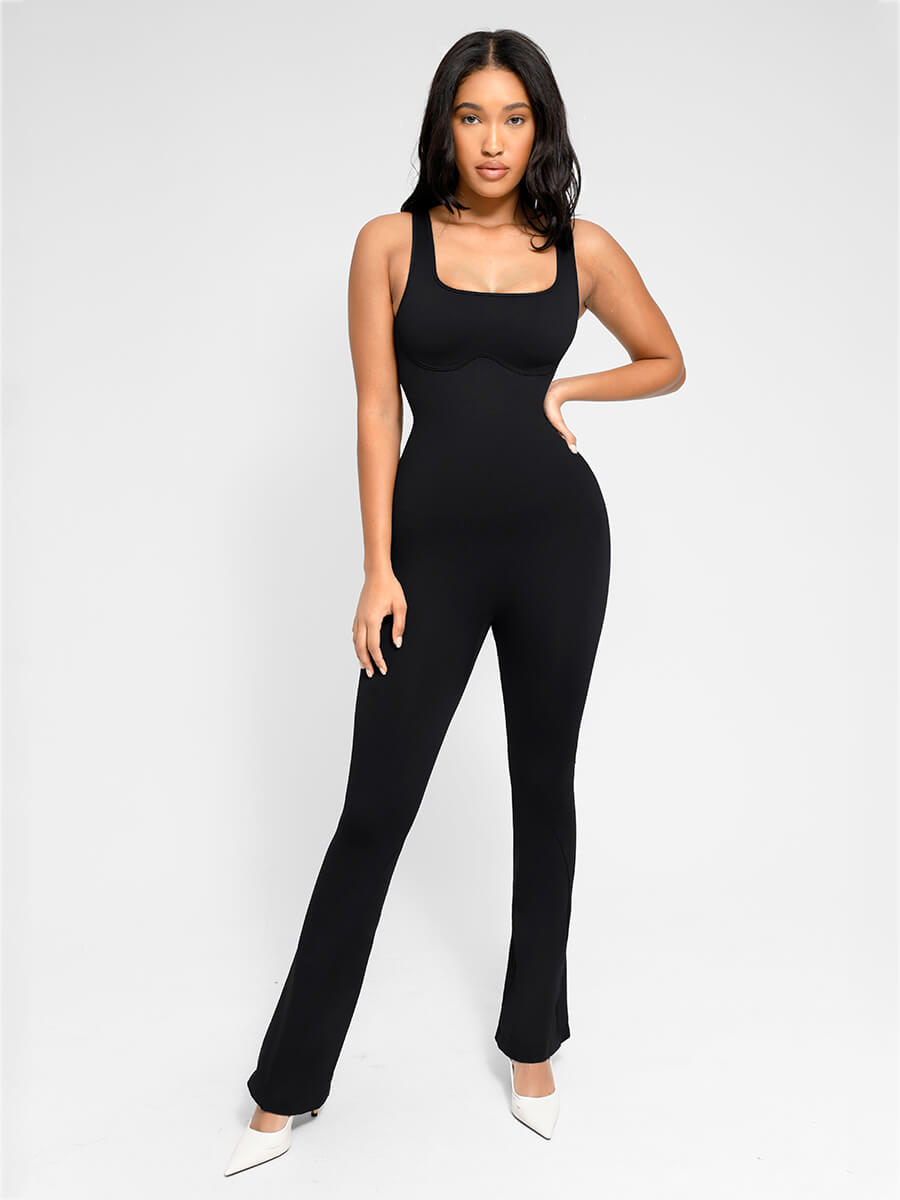 Seamless Flared Jumpsuit with Square Neck